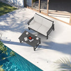 SERWALL Outdoor Loveseat, Grey Frame and Khaki Cushion