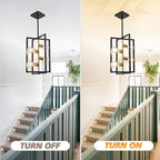 Black and Gold Chandelier Light Fixture: 4-Light Farmhouse Kitchen Island Lighting, Geometric Dining Room Light Fixtures, Rustic Industrial Entryway Chandelier, for Living Room, Bedroom, Foyer