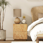 Modern 2 Drawer Nightstand Set of 2 with Elegant Burl Finish, Wood Bedside Table with Storage, Stylish Accent Side Table for Bedroom, Home Décor and Small Space Furniture