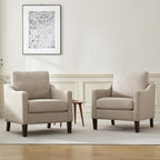 VKNOW Mid Century Modern Accent Chair, Upholstered Living Room Chairs Armchair for Bedroom, Comfy Reading Accent Chairs with Wood Legs for Living Room, Brown