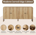 Fluted Sideboard Buffet Cabinet with Storage, 59'' Curved Buffet Cabinet with 4 Doors & Shleves, Modern Credenza Wood Coffee Bar Table Console for Dining Room Kitchen Living Room Entryway, Natural