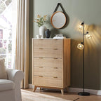 T4TREAM Fluted 5 Drawers Dresser, 48" Tall Modern Chest of Drawers with Faux Marble Top, Curved Profile Design, Wood Drawer Organizer for Bedroom, Living Room, Hallway, Entryway, Natural Oak