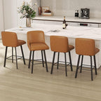 Swivel Counter Height Bar Stools Set of 6, 26''H Upholstered Barstools with Backs, Modern Bar Stool Chairs for Kitchen Island, Metal Legs, Faux Leather, Whiskey Brown Stools Counter Chair