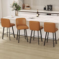 Swivel Counter Height Bar Stools Set of 4, 26''H Upholstered Barstools with Backs, Modern Bar Stool Chairs for Kitchen Island, Metal Legs, Faux Leather, Whiskey Brown Stools Counter Chair