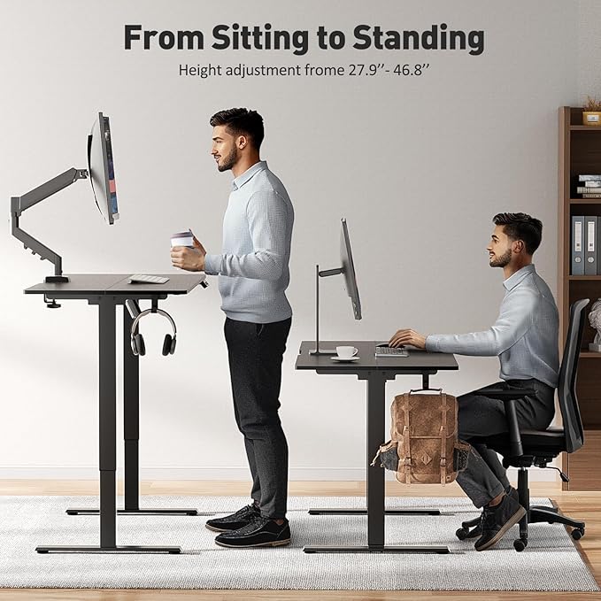55 x 24 Inch Electric Standing Desk Adjustable Height, Sit Stand Desk, Stand up Desk for Home Office, Computer Workstation (Spliced Desktop,Black)
