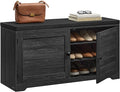 VASAGLE Shoe Storage Bench with Cushion, 3-Tier Entryway Bench with Padded Seat, Doors, Adjustable Shelves, 14 x 39.8 x 20.7 Inches, for Hallway, Bedroom, Charcoal Gray and Ink Black ULSB044B01
