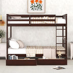 Merax Wood Bunk Bed with Drawers,Convertible Wood Bunk Bed with Ladders and Two Storage Drawers,Solid Wood Detachable Bed Frame with Ladders,Twin Over Twin Size,Espresso
