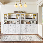 68" Tall Kitchen Pantry Storage Cabinet with Charging Station, 55" Wide Kitchen Hutch Cabinet with Large Countertop, Farmhouse Buffet Cabinet with Wine Holder & Wine Rack for Dining Room, White