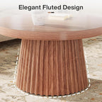 Tribesigns Coffee Table, 31.5" Small Farmhouse Round Coffee Tables with Fluted Drum Base, Mid Century Modern Farmhouse Accent Center Table for Living Room, Apartment, Small Space, Walnut