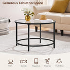 Yaheetech 27.6" Round Glass Coffee Table, Small Coffee Table for Living Room，Black Circle Coffee Tables Center Tables with Glass Top, Office & Apartment
