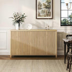 YOUDENOVA Fluted Buffet Cabinet with Storage Set of 2, Modern Sideboard Cabinets with 4 Doors & Adjustable Shelves, Accent Credenza Storage Cabinet, Wood Entryway Cabinet for Living Room, Natural