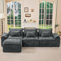 Hobestluk 120" Cloud Modular Sectional Couch 3-Seater Sofa with Ottoman L Shaped Sofa with Removable Cover Large Sofa Couch for Living Room (Blue Grey, 3-Seater Sofa with One Ottoman)