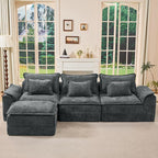 Hobestluk 120" Cloud Modular Sectional Couch 3-Seater Sofa with Ottoman L Shaped Sofa with Removable Cover Large Sofa Couch for Living Room (Blue Grey, 3-Seater Sofa with One Ottoman)