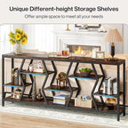 Tribesigns 70.9 Inches Sofa Console Table with 4 Tier Wood Storage Shelves, Industrial Extra Long Narrow Entryway Accent Tables for Hallway, Living Room, Foyer (Rustic Brown)