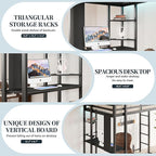 SUNLEI Metal Loft Bed Frame with Desk, Full Size Loft Bed with 2 Built-in Ladders & Safety Guard, Noise Free for Small Bedroom, Classic Black