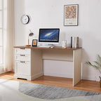 60" Farmhouse Executive Desk with Charging Station,Home Office Desk with 2 Drawers &1 File Cabinet,Fluted Computer Desk for Office and Home (White)