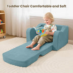 Comfy Toddler Chair for Kids, 2-in-1 Toddler Soft Plush Couch Fold Out, Convertible Kids Couch to Lounger, Baby Sofa for Boys and Girls, Blue