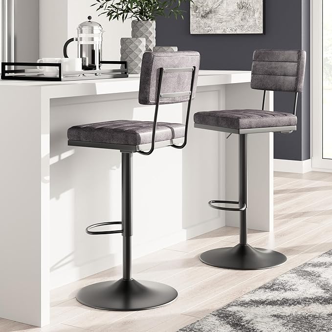 Signature Design by Ashley Strumford Modern 30.75" Adjustable Bar Height Barstool, 2 Count, Gray