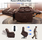 FLEXISPOT XL51 Dual OKIN Motor Power Lift Recliner Chair for Elderly, Lay Flat Sleeper Recliner with Massage & Heat, USB Ports, Faux Leather Reclining Sofa for Living Room Bedroom(Extra Large, Brown)