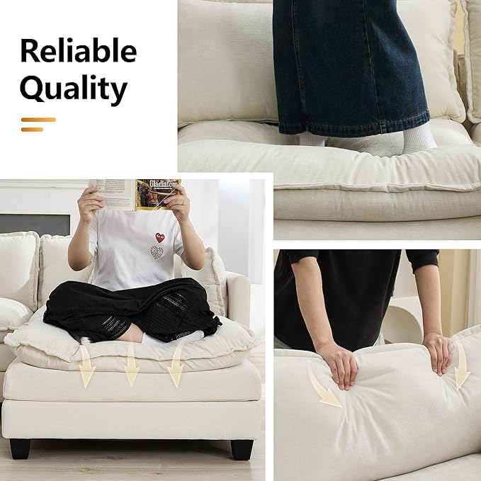 111'' Sectional Cloud Deep Seat Couch, Modern Comfy Chenille Modular Sectional Sofa for Living Room Set, Upholstered Modular 3-Seats Sofa Couch, Beige