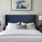 Madison Park King Button Tufted Headboard, Adjustable Upholstered Wingback Headboard, Nailhead Trim, Wooden Frame, Black Metal Legs, Flush Flat Back, Vintage Bedroom Décor - Navy Amelia