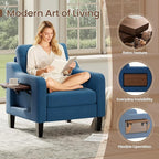 Accent Chair for Living Room Modern Linen Upholstered Armchair Side Wooden Fabric Sofa Chair with Foldable Table 2 Side Pockets Comfy Reading Chair for Bedroom