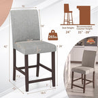 COSTWAY Counter Height Bar Stools Set of 4, 24'' Upholstered Mid Century Modern Island Chairs with Rubber Wood Legs, Wooden Barstools for Kitchen, Dining Room, Bar, Restaurant (Light Grey)