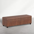 SIMPLIHOME Avalon Storage Ottoman - 54 inch Wide Upholstered Solid Wood Rectangular Ottoman Bench in Distressed Pecan Brown, Contemporary Ottoman for Bedroom or Living Room with Lift-Up Lid