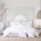 Wood Headboard Rustic | Carved Full Headboard Only | Wooden Headboard Full Size Bed | Wall Mount Headboard King or Queen | Full Bed Headboard Panels (Seruni White, California King)