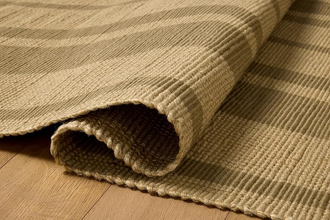 Loloi Leanne Ford Weatherstaff Collection WTS-03 Natural/Olive 3'-6" x 5'-6" Accent Rug Jute, Striped, Neutral, Entryway, Mudroom, Bathroom, and Kitchen