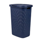 Mind Reader Slim Laundry Hamper with Lid, 60L Clothes Basket, Premium Wicker Design, Plastic, Navy