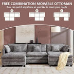 Plush Modular Cloud Sofa Set with Ottoman | L/U-Shaped Deep Seating Chenille Sectional for Family Living Room