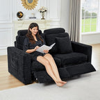 ORRD Power Reclining Sectional Sofa, Electric Loveseat Recliner with 2 Electric Footrest and Adjustable Headrest, Modern Plush Corduroy Fluffy Reclining Sectional with Deep Seat for Living Room-Black