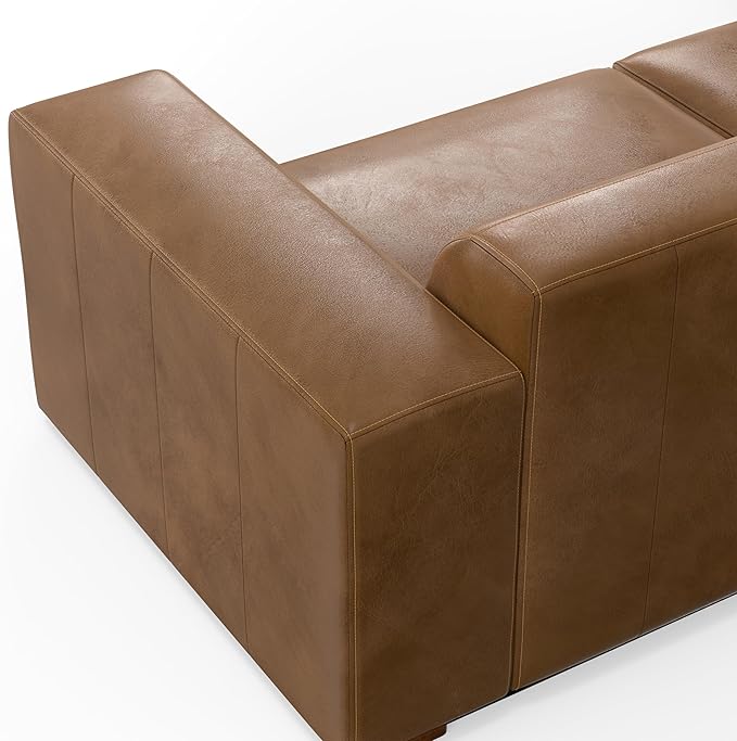 SIMPLIHOME Rex Left Corner Sectional Modular Sofa and Ottoman Set in Full-Grain Genuine Leather, Sienna, 116-inch-wide L-Shaped Leather Sofa and Matching 34-inch-Wide Table Ottoman for Living Room