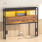 Unikito Headboard for Full Size Bed with Storage Shelf, Head Board with 3 Outlets and 2 USB Ports, Headboards with RGB LED Light, Height Adjustable, Sturdy and Stable, Easy Assembly, Rustic Brown