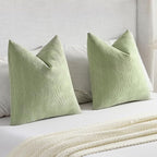 FUTEI Sage Green Chenille Decorative Throw Pillow Covers 16x16 Inch Set of 2,Soft Cozy Striped Geometric Patterns Cushion Case,Modern Home Decor for Couch Bed Living Room