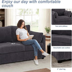 79 inch Sofa for Living Room,Mid Century Modern Couch with Big Pockets, Corduroy Couch with Three Cushions and Solid Wood Frame for Apartment and Small Spaces (Grey, Sofa)