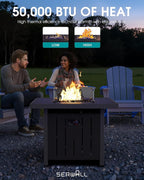 SERWALL Patio Furniture Set with 33” Fire Pit Table, HDPE Outdoor Sectional Sofa Set with Thickened Cushions, Blue Frame with Khaki Cushions