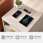 T4TREAM Fluted Nightstand with Charging Station, 18" Modern Side Table with 2 Drawers, End Table w/Storage, Bedside for Bedroom, Living Room, Curved Profile Design, White Alder