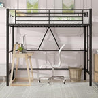 VECELO Metal Loft Bed Twin Size, Heavy Duty Bedframe with Removable Ladder and Safety Guardrail, Space-Saving, Noise Free, No Box Spring Needed, Matte Black