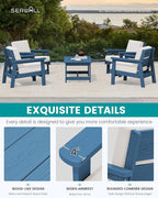 SERWALL Outdoor Patio Furniture Set, 5 Piece HDPE Patio Conversation Sets, All-Weather Wood-Like Outdoor Couch Loveseat and Coffee Table with Thick Cushions for Porch Balcony Garden Backyard