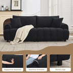 88 "Modern Boucle Sofa Couch, Oversized Comfy 3 Seater Sherpa Curved Sofas Deep Seat, Upholstered Loveseat Teddy Round Arm Couches for Living Room, Bedroom, Black