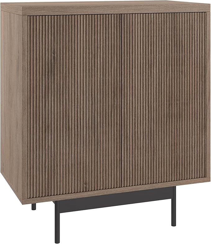 Henn&Hart 28" Fluted Wooden Accent Cabinet, Modern Ribbed Sideboard Buffet Cabinet with 2 Doors and an Adjustable Shelf for Living Room, Dining Room, Bedroom or Entryway, Antiqued Gray Oak