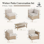 HERA'S HOUSE Patio Furniture Set, All Weather 7 Seats Outdoor Sectional Wicker Sofa with 44" Coffee Table, 5.5" Thick Waterproof Cushion 8 Piece Modular Conversation Sofa Set for Garden Deck Backyard