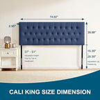 Tufted Upholstered Headboard California King Size, Solid Wood Head Board with Durable Metal Legs, Adjustable Height Bed headboard from 37” to 51” Fabric Headboard in Button Design, Blue