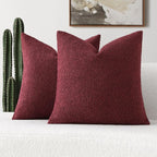 FUTEI Pack of 2 Burgundy Decorative Throw Pillow Covers 16x16 Inch Soft Cozy Solid Boucle Textured Cushion Case,Modern Home Decor for Couch Bed Living Room
