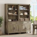 WAMPAT 5 Tier Farmhouse Bookcase 72" Tall Bookshelf with Barn Doors, Large Display Book Shelf with 2 Drawers and Storage Cabinet, Library Wood Bookshelves for Living Room,Kitchen, Wash Grey (2PCS)
