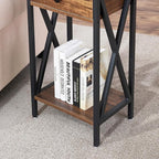 VECELO Tall Nightstand,27.6 inch Wooden End Table with Metal X-Frame,Side Table with Drawer and Storage Shelf for Living Room Bedroom Entryway Small Spaces