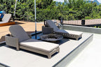 PURPLE LEAF 3-Piece Outdoor Chaise Lounge Set with Market Umbrella Adjustable Sunbathing Daybed for Pool, Garden and Backyard Nurture Shale