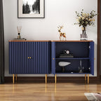 HLR Sideboard Buffet Cabinet with Fluted Texture, White Accent Cabinet with 2 Doors, Modern Credenza Storage for Kitchen Living Room, Entryway (Blue, 2Piece)